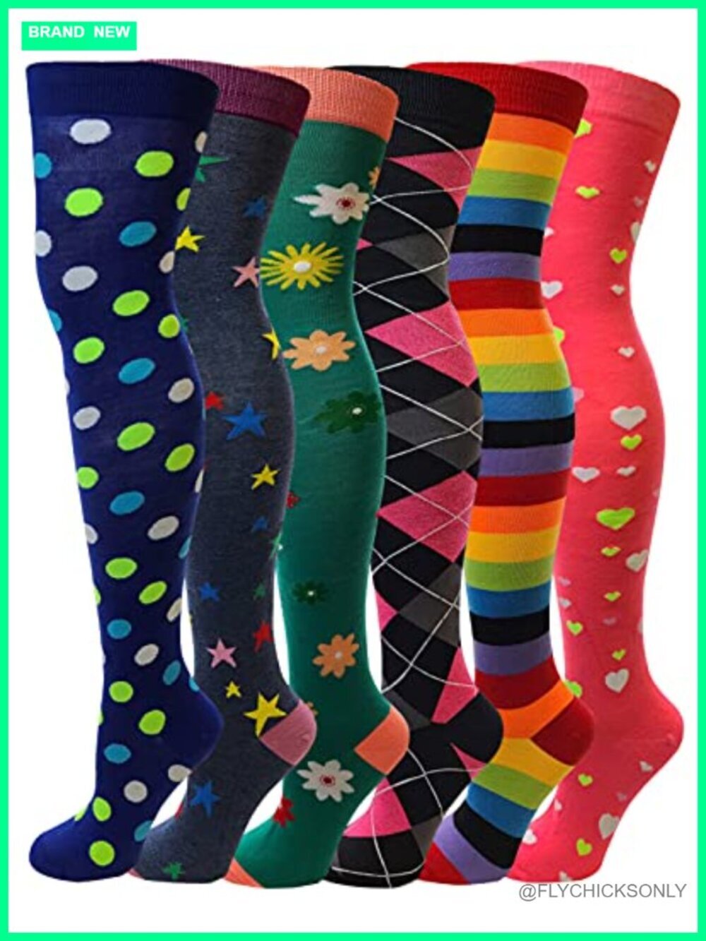 6 Pack Women Neon Thigh High Over the Knee Socks Stockings
